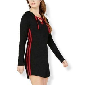 Material Girl Active Black Hooded Sweatshirt Dress XS Junior